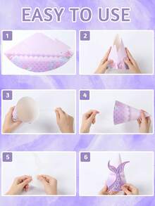 6pcs Mermaid Birthday Party Hats,DIY Purple Butterfly Tail Pattern Baby Shower Party Paper Hats,Mermaid Party Hats, Diy Mermaid Theme Hat With Mermaid Tail Decorative Stickers, 1st Birthday Party Handicraft Hat, Baby Shower Party Accessories Hats,Baby Shower Decor,1st Birthday Decor,Gender Reveal Party Decor,Baby Birthday Party Supplies,Baby Shower Gift,Party Favor - Mermaid - View 8