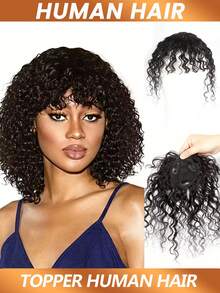 Curly Hair Top Piece With Bangs, Invisible Clip-In Hair Extensions To Add Volume, Suitable For Women - Natural Black - View 1
