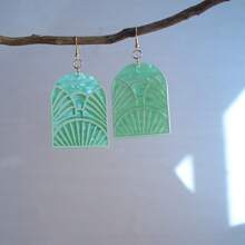 水波纹薄荷绿几何镂空拱形耳坠，女士款，亚克力双层组合3D效果独特耳环，春夏礼物 - 彩色 - 查看 13