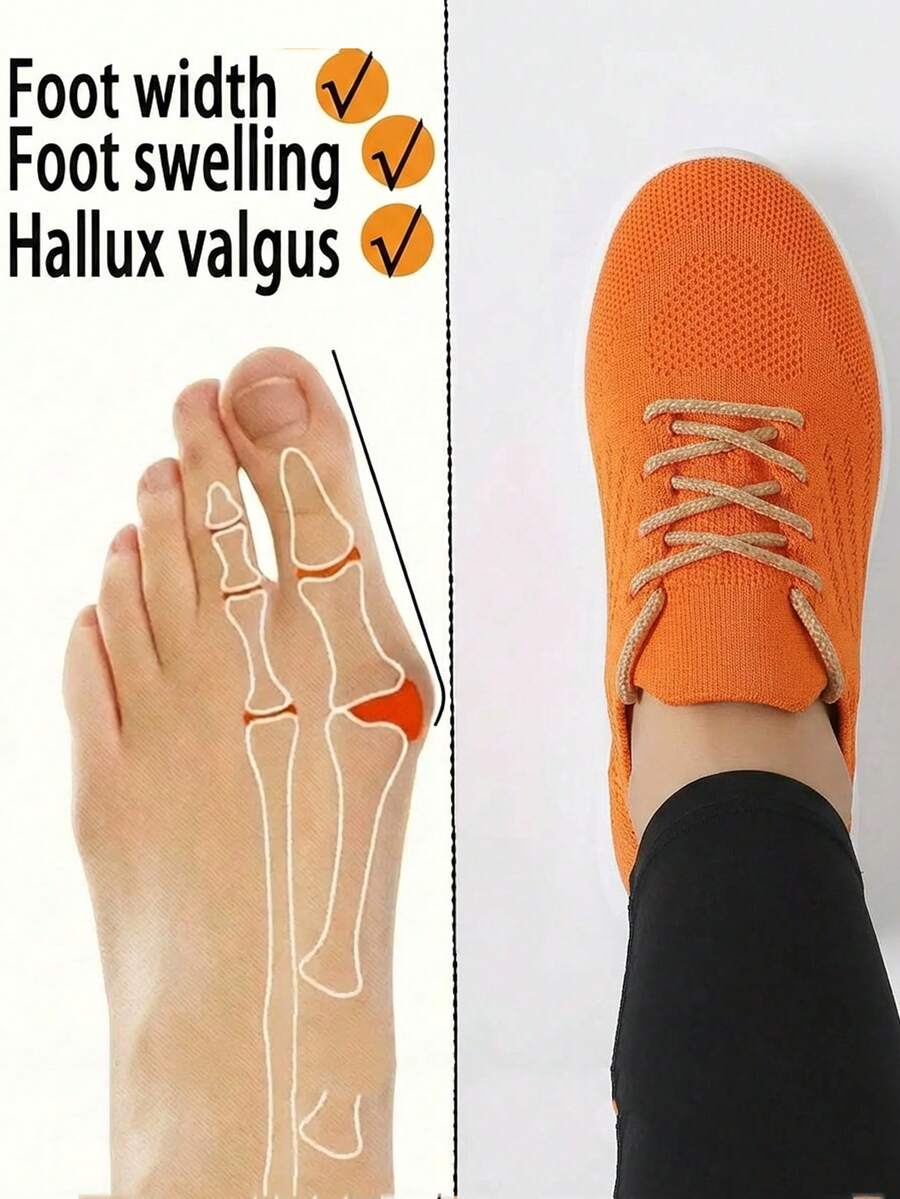 女士宽趾及肿胀脚鞋 - 柔软织物鞋面，透气设计，全天舒适休闲运动鞋 - 亮橙色 - 查看 1