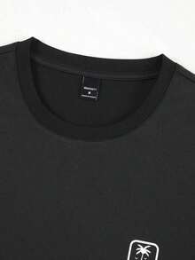 Camiseta casual de manga corta y cuello redondo con estampado de verano para hombres, camiseta de streetwear de verano, camiseta de hombro caído, regalos para novio, vuelta al cole, camisetas gráficas - Negro - Ver 3