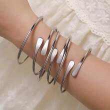 5pcs/Set Retro Adjustable Silvery Bangles Stacking Bangles For Women Daily Party Holiday Jewelry Birthday Gift - 銀色 - 查看 5