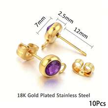 10pcs/Lot 7mm Round Gold Stainless Steel Earrings Base Post Components Connectors Earring Parts With Ring Making Supplies Bulk - Yellow Gold - View 16
