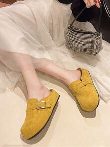 2026 New Summer Women Fashion Flat Slide Sandals, Casual Outdoor Retro Buckle Strap Beach Slippers, Thick Sole Slip-On House Slippers - Yellow - View 3