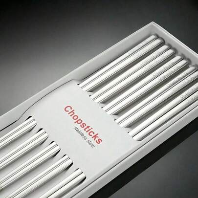 5 Pairs 316L Stainless Steel Matte Finish Chopsticks, High-End Anti-Mildew Tableware Gift Set