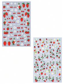 2026 New Summer Series Set: 2pcs 3D Hawaiian Floral Nail Stickers, Butterfly, Cherry, Strawberry And Ladybug Nail Art Stickers, Nail Accessories And Supplies - Multicolor - View 7