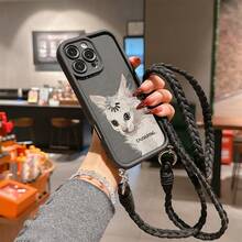 1条手工编织挂绳 + 数学猫图案TPU黑色手机壳，适合作为情侣、女友、女儿、青少年的生日和圣诞礼物 - 黑色 - 查看 5