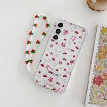 可爱爱心猫咪串珠四熊手链，透明四角防摔手机壳，兼容三星S22/S23/S24/S25/S26、A04/A05/A14/A15/A24/A25/A34/A54/A56/A36/A26、荣耀400/X67899876ABC、Note 14/13/12 - 無色 - 查看 2