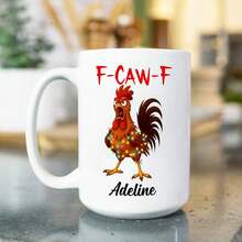 Caneca de café de cerâmica personalizada com galo engraçado, caneca de café branca com galo "Caw-F" divertido, 325ml/445ml, nome personalizável, caneca com tema de galo maluco e humorístico, presente para homens, mulheres, colegas de trabalho e amigos. - Caneca Corvo nº 3 - Ver 3