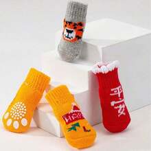 4pcs Anti-Slip Anti-Scratch Pet Socks Cats And Dogs, Paw And Leg Warmer, Pet Shoes Chihuahua, Pomeranian, Corgi - Xám - Xem 5