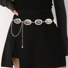 Hollow Out Bohemian Style Adjustable Metal Waist Chain, Fashion Women Waist Belt With Geometric Pattern Metal Decor, Suitable Party, Wedding, Spring/ Summer/Autumn/Winter Summer School Fall, Autumn, Halloween DMIP - 銀級 2 - 查看 13