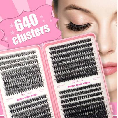 640 Clusters 30D/60D Mixed Size Fluffy Lashes, Densely Packed D-Curl Voluminous Lashes, Comfortable & Lightweight, Suitable For Beginners, DIY Lash Extension, Wear For Dates, Parties & Special Effects