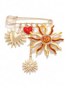 1pc INS Exaggerated UV Sun & Heart Pendant Brooch, Creative Multi-Element Waist Cincher Clip - Multicolor - View 4