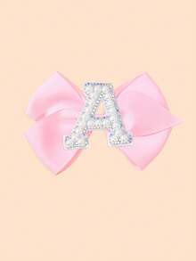 1 pieza Lazo para el cabello con inicial de la A a la Z, color rosa, con perlas y diamante de imitación, clip para el cabello tipo moño de animadora para volver a la escuela y ocasiones especiales - Rosa - Ver 27