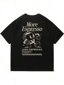 Camiseta de manga corta con estampado de letras para hombre GRDR, ligera, de poliéster, adecuada para el verano, a la moda. - Negro - Ver 11