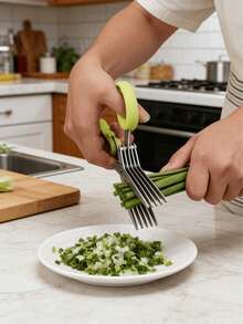 Stainless Steel Kitchen Scissors - Multi-Functional Scallion & Herb Knife For Grilling And Indoor Cooking, Also Suitable For Paper Cutting - Durable, Comes With Protective Case And Integrated Cleaner, Seasoning Processing Tool, Essential Kitchen Accessory, Random Style - Multicolor - View 2