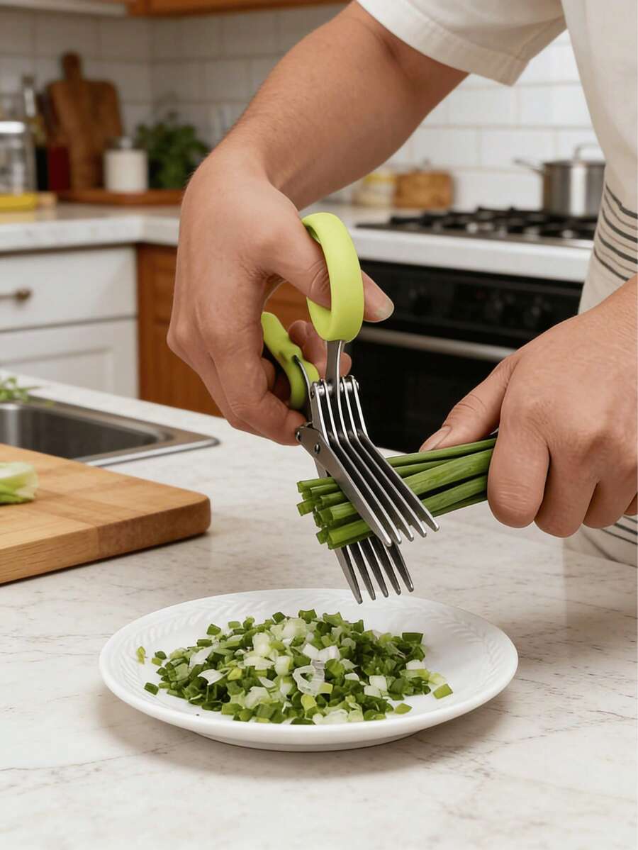 Stainless Steel Kitchen Scissors - Multi-Functional Scallion & Herb Knife For Grilling And Indoor Cooking, Also Suitable For Paper Cutting - Durable, Comes With Protective Case And Integrated Cleaner, Seasoning Processing Tool, Essential Kitchen Accessory, Random Style