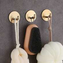 Heavy Duty Waterproof Adhesive Shower Hooks For Hanging Loofah, Towels, Clothes, Bathrobes, Removable Sticky Wall Hooks, Stainless Steel Black Adhesive Hooks - Gold - View 2