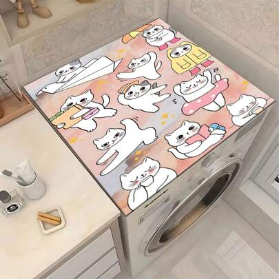 1pc Cat Daily Life Pattern Protective Mat - Scratch-Resistant, Moisture-Absorbing, Washing Machine And Refrigerator Protective Mat, Suitable For Laundry Room, Kitchen Countertop, Dishwasher , Easy-To-Clean Surface, Fits Washing Machine, Modern Home Decor Design, Prevents Scratches And Spills