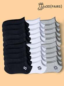 1/6/15/30 pares de calcetines de tobillo para niños/niños con diseño de fútbol en negro, blanco y gris, calcetines deportivos minimalistas, casuales, transpirables y que absorben la humedad, adecuados para deportes, escuela, exteriores, color aleatorio - Multicolor - Ver 10