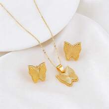 Bộ trang sức hình bướm mạ vàng 24K, dây chuyền mặt dây chuyền và bông tai tinh tế, trang sức thời trang không gây dị ứng, quà tặng lễ Phục sinh, Ngày của Mẹ, Ngày Valentine, sinh nhật, kỷ niệm, trang sức thời trang hàng ngày cho nữ, thích hợp dự tiệc, đám cưới và cô dâu. - Vàng - Xem 4