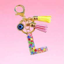 1pc Bohemian Evil Eye Resin A-Z Letter Keychain, Cute Heart Sequin Epoxy Letter Keyring Decoration Accessory, Unisex Fashion Minimalist Accessory For Wallet, Backpack, Car, Suitable For Daily Travel, Holiday Gift For Friends - Color - View 10