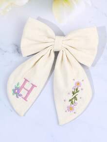 1件 26字母紫色花卉刺繡白色蝴蝶結髮夾，適合女孩髮飾，鱷魚夾，適用於學校與日常配戴 - 彩色 - 查看 32