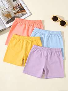 4pcs Girls' Solid Color Breathable Safety Shorts, Thin Underpants Suitable For Spring & Summer Daily Wear, Can Be Worn Underneath Or As Outerwear - Multicolor - View 11