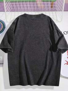 Anime Wings Of Freedom Washed Graphic Tee Unisex Loose Casual Street Style Top - Black - View 2