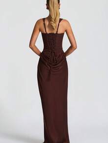 Women's New Spring Slim-Fit Fishbone Strap Long Dress Solid Color Bodycon Dress - 白色 - 查看 3