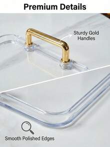 1pc Transparent Tray With Golden Dual Handles, Dessert Serving Tray, Afternoon Tea Tray - Clear - View 8