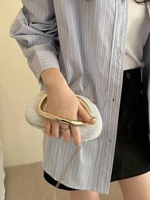 New Arrival Niche Luxury Shell Bag, Rhinestone Evening Clutch, Sparkling Shell Handbag, Luxury Evening Bag With Chain Strap, Suitable For Dates And Commuting - Silver - View 8