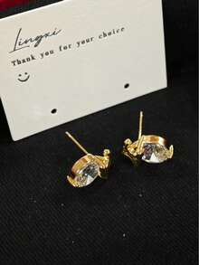 1Pair Minimalist Letter Zirconia Earrings For Women, Dainty Daily Wear Jewelry - Simple  Stud Earrings - View 6