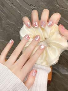 10pcs Handmade Nail Stickers, Nail Art Decals, Valentine's Day Gift, Spring/Summer Nail Art, Round Nail Stickers, Spring Nail Art, Nail Stickers, Short Nail Stickers, False Nails, Short Nails, Acrylic Nail Stickers, Handmade Nail Stickers, Removable And Reusable Handmade Press On Nails - Multicolor - View 3