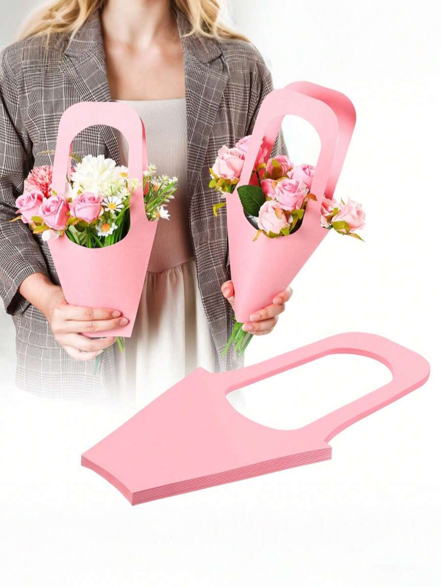 5 chiếc/10 chiếc - Túi quà hoa bằng giấy Kraft có tay cầm, túi đựng hoa tự làm cho Ngày của Mẹ, Ngày Nhà giáo, Đám cưới, Sinh nhật, Tiệc tùng - Hộp hoa giấy Kraft màu hồng phù hợp cho người bán hoa. - Hồng - Xem 1