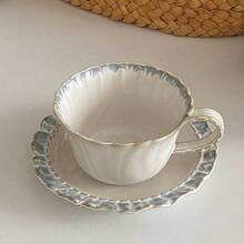 1 Set Smoky Blue Ceramic Coffee Cup & Saucer, Ins-Style High-Quality Crackle Glaze Rim, American Latte Coffee Mug, Home Water Mug, Office Gift, Birthday Gift, Holiday Gift, Gift For Girlfriend - Multicolor - View 3