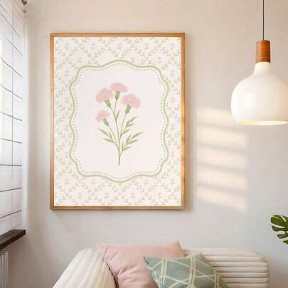 1pc Vintage Pink Carnations Botanical Wall Art Print, The Ideal Gift For Friends, Bedroom Art Print, Living Room Decor, Office Decor, Kitchen Decor, Bathroom Decor, Wall Arts, Wall Decor, Home Decor, Room Decor, Canvas Wall Art, Posters, Wall Art With Frame, Optional Frame ﻿ ﻿