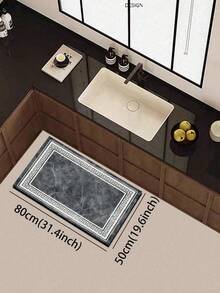 1pc Silica Gel Kitchen Mat, Deep Gray Marble Texture Center Base With Natural White Cracks, Double White Borders With Classic Greek Key Geometric Pattern, Luxurious Modern Style, Cushioned Anti-Fatigue Kitchen Carpet With Fabric Surface, Sponge Absorbent Middle Layer, And Non-Slip Rubber Bottom - Multicolor - View 12
