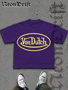NeonDrift  Double-Sided Printing  Men's T-Shirt Men's Short-Sleeve T-Shirt100% Cotton Fabric Soft & Skin-Friendly Unisex Style Gifts For Spring Festival, Valentine's Day, St. Patrick's Day & World Cup-Van Dutch Dragon Print Men T Shirt Classic Americana Style Graphic Tee Streetwear Fashion Casual Wear For Car Enthusiasts And Vintage Culture Lovers - 紫羅蘭色 - 查看 2