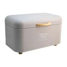 Nuvó Caja para Pan de Metal con Tapa y Detalles de Madera Panera Hermética Minimalista para Organización de Cocina Contenedor de Almacenamiento "Bread Time" Gris Arena - Gris arena - Ver 1