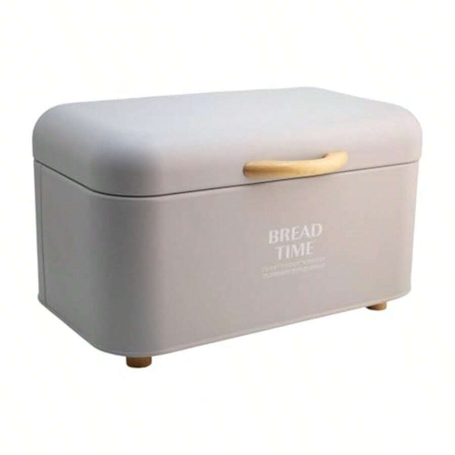 Nuvó Caja para Pan de Metal con Tapa y Detalles de Madera Panera Hermética Minimalista para Organización de Cocina Contenedor de Almacenamiento "Bread Time" Gris Arena - Gris arena - Ver 1