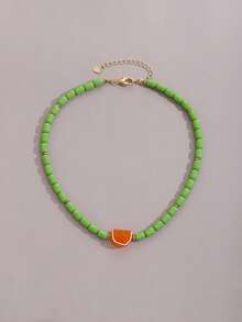 1 pieza Collar de cuentas de vidrio hecho a mano, diseño de fruta transparente de estilo artesanal bohemio, accesorio de moda para la playa, nueva llegada primavera/verano 2026 - rodajas de limón y naranja - Ver 20