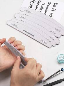 7pcs Grey Crescent Shaped Thin Nail Files 180/240 Grit Wooden Manicure Tools - Light Grey - View 6