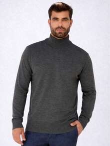 Baronesa Tricot Cacharrel Men's Cold Weather Blouse High Neck Knitting - Grey - View 1