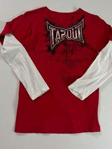 Stylish And Comfortable Street TAPOUT Printed T-Shirt Fake Two-Piece Top Casual Hip-Hop Long-Sleeved T-Shirt - 紅色假兩件 - 查看 1