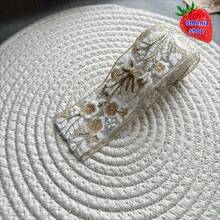 1.5码金属质感花卉刺绣蕾丝花边 - 莲花亮片设计，包含粉色、绿色和米色 - 适用于DIY工艺品和服装配饰的装饰丝带，圣诞节和万圣节蕾丝装饰，节日装饰 - 多色 - 查看 15