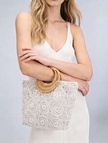 New Women's Fashion Retro Pattern Tote Bag, Bohemian Handbag, Hand-Woven Holiday Bag, Suitable For Daily Leisure And Summer Beach Vacation. - Beige - View 2