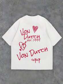 Apricot 1pcs Women's Double-Sided Printing Von Dutchh Heart Logo With Key And Year 1999 Fabric Soft & Skin-Friendly Unisex Style Gifts For Spring Festival, Valentine's Day, St. Patrick's Day & World Cup-Van Dutch Dragon Print Women T Shirt Classic Americana Style Graphic Tee-Vintage Street Style Unisex Loose Cotton Short Sleeve Crew Neck T-Shirtwomens Clothes,Graphic T Shirt,Ropa De Verano Mujer - 白色 - 查看 3