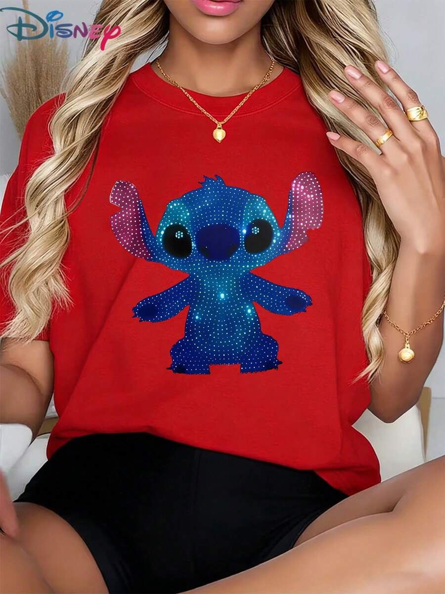 Casual Disney Graphic T-Shirt For Women, Stitch Dreamy Galaxy Gradient Design - Must-Have For Lilo & Stitch FansMade From Soft, Comfortable, And Durable Pure Cotton, This Is An Ideal Choice For Spring And Summer. This Crew Neck T-Shirt Is Suitable For Various Occasions, Including Everyday Wear, Shopping, Parties, Travel, And Gatherings, And Also Makes A Thoughtful Gift. - Red - View 1