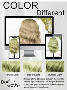 Elegant 14-Inch Women's Black/Green Color Water Wave Curly Wig, Center-Parted Style, Made Of Heat-Resistant Synthetic Soft Fibers Suitable For Daily Wear, Festive Events, And Cosplay Women'S Natural Look Short Curly Wavy Synthetic Hair -4*2 U Lace Wigs, Easy To Style For Everyday, Parties, Photoshoots - Voluminous Curly Waves Hairstyle, Short Hair Wig, Party Accessory,Fashion Accessory, Beauty Enthusiasts, Quick Hairstyle Fashion Lovers - Green - View 7